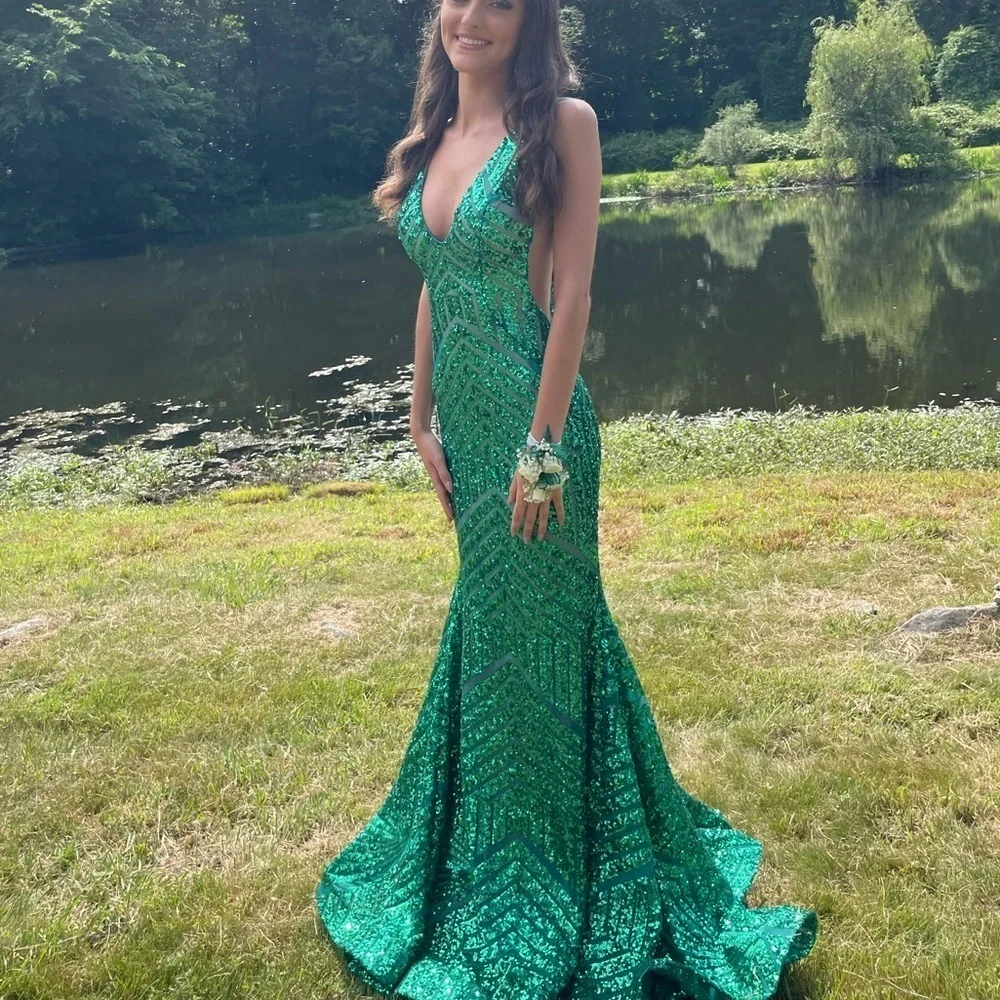 emerald green jovani dress Strapless Emerald High Slit Dress 37515